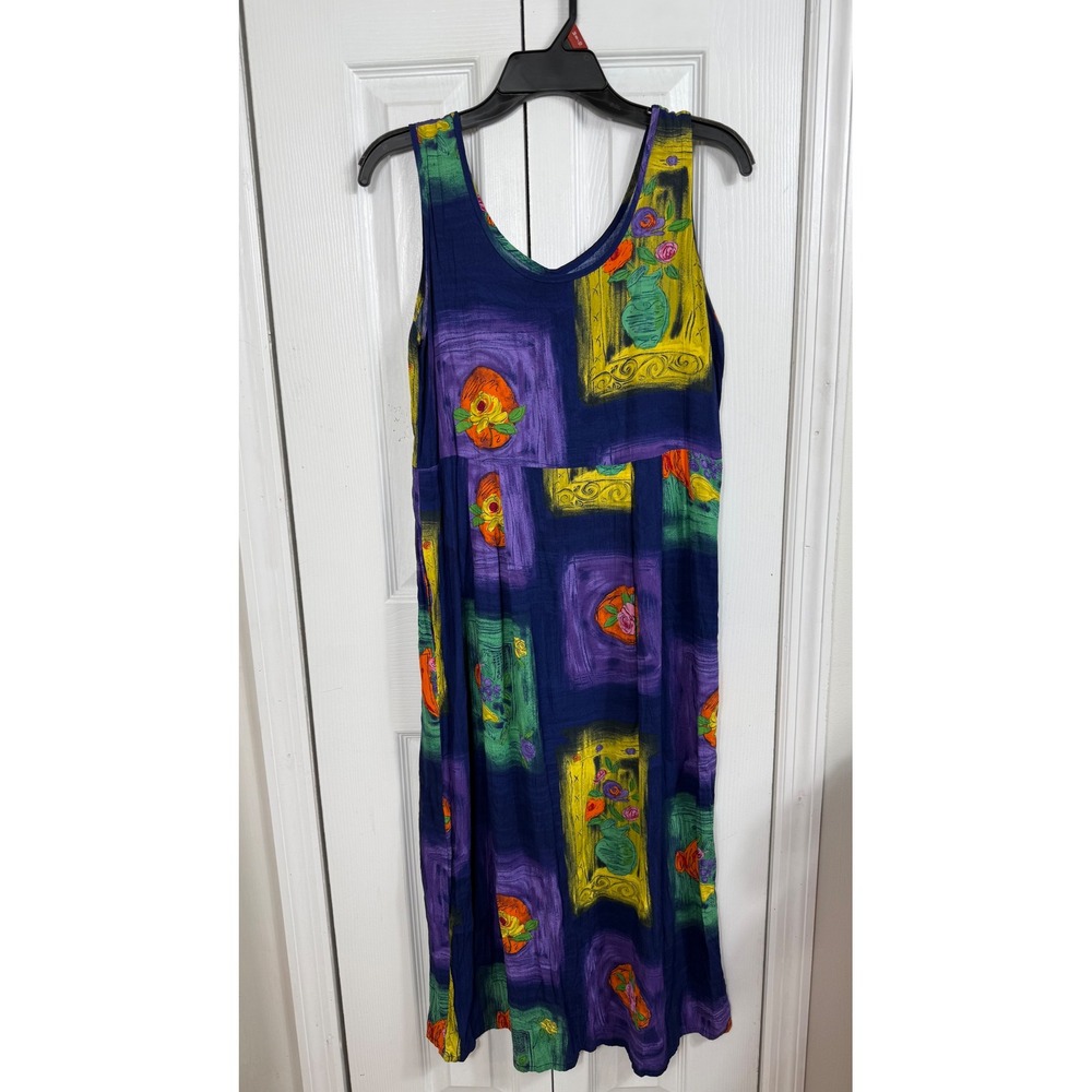 Jams World Midi Dress Small Purple Abstract Floral Art To Wear Boho Sleeveless